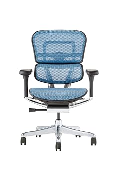 Ergohuman 2 445419 Office Chair with No Headrests, Elevating Type, Memory Locking Function, Elastomeric Mesh, PU Caster, Pro, Low Type, Frame Black, Mesh Blue, Seki Furniture
