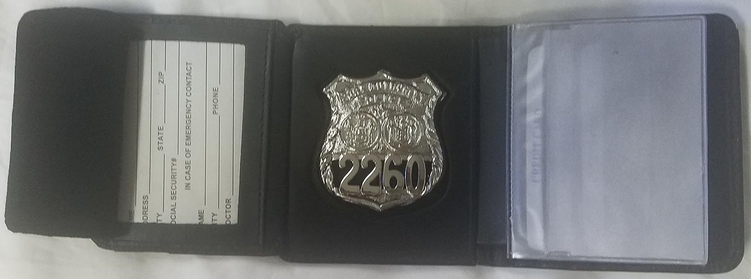 New York Police Shield Badge Tri-Fold Leather Badge Wallet Holder Money Section Credit Cards Police Sheriff Fire Dept. Security - Sold by Uniform World