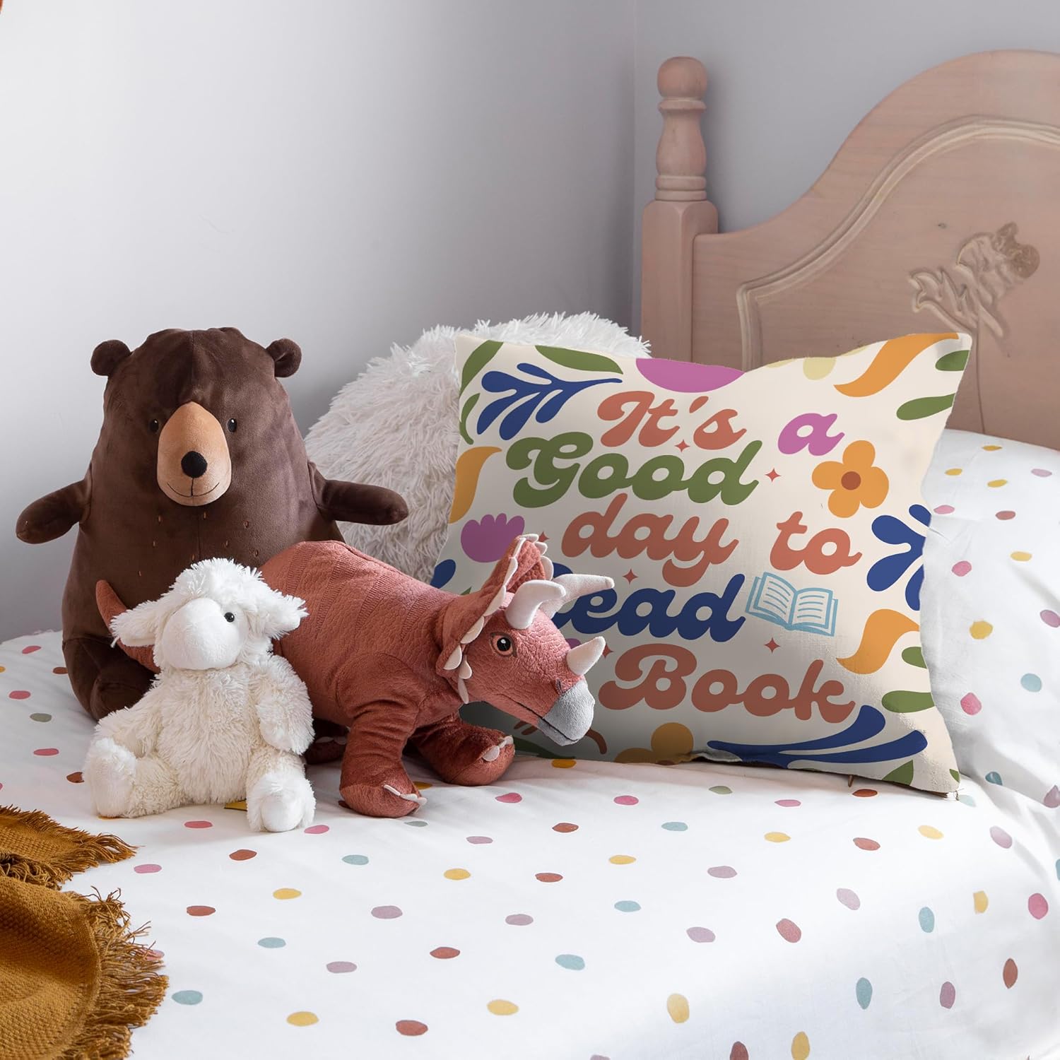 Floral It's A Good Day to Read A Book Decorative Throw Pillow Covers, Read Reading Pillows Covers for Kids, Trendy Pillow Cases Decor for Library Reading Nook Corner Couch Bedroom 18x18in - Image 3