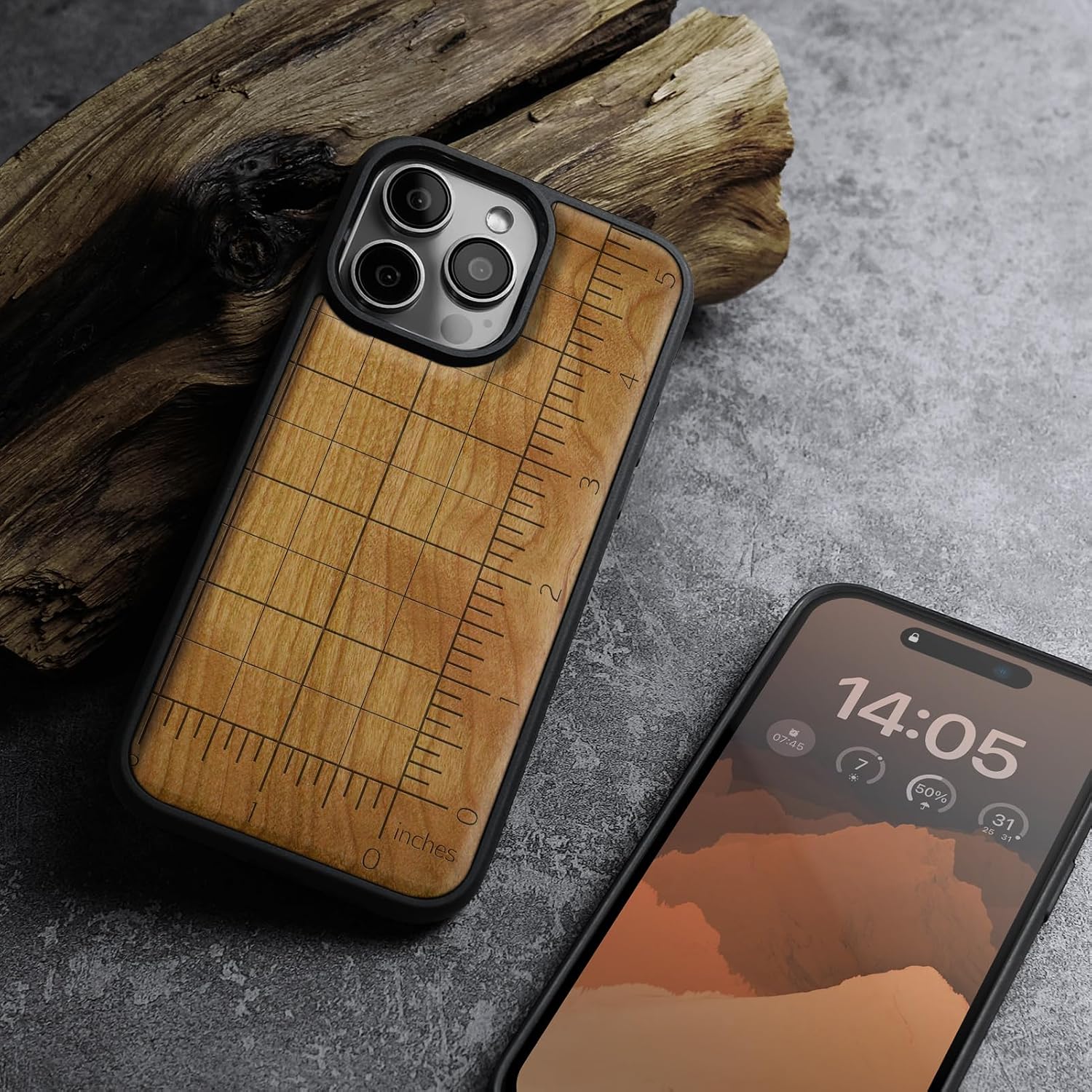 Carveit Magnetic Wooden Case for iPhone 16 Pro Max Case, Wood Artisan Engraved & Black Soft TPU Shockproof Cover, Compatible with MagSafe Wireless Chargers (Measuring The Fine Details) Cherry
