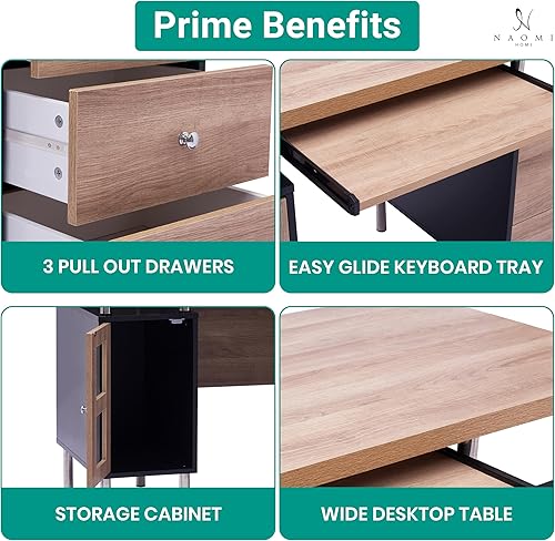 Miniatura 6 de Elani - Archivador de 2 cajones, escritorio de dos tonos con bandeja para teclado, tomas de corriente, estación de carga de puertos USB, patas de