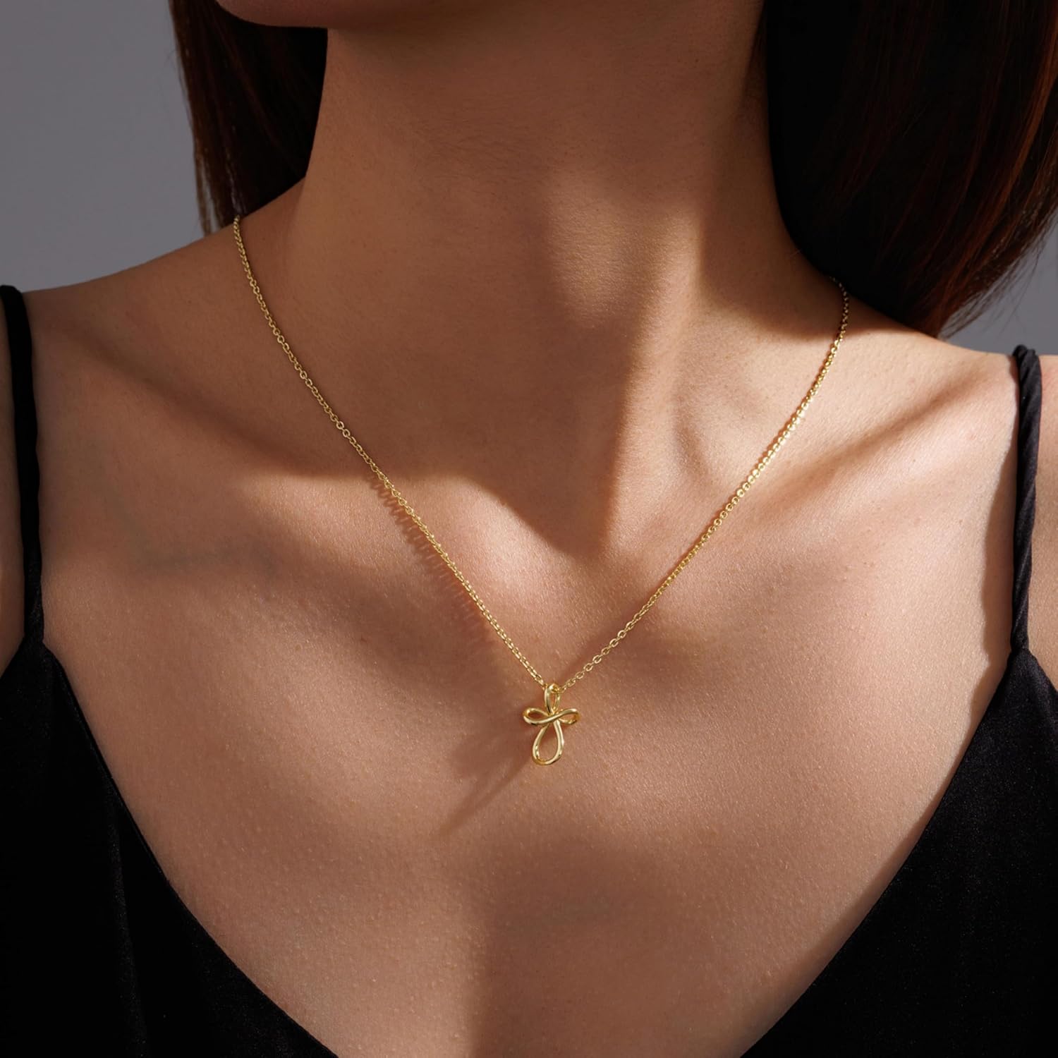 Cross Necklace for Women 14K Gold Plated, Dainty Cute Jesus Pendant Necklace with Adjustable Chain, Non Tarnish Hypoallergenic Gift for Women, First Communion Confirmation Gift - Image 2