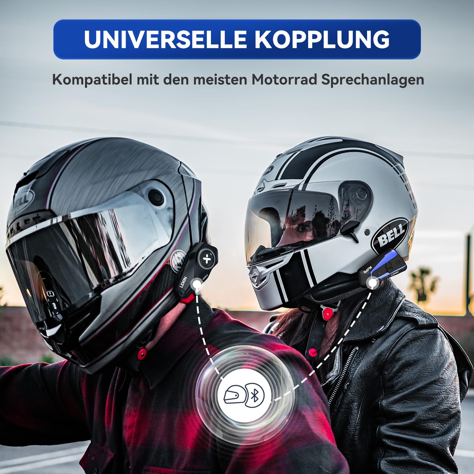 LEXIN G2P Motorrad Bluetooth Headset, Helm Kommunikationssystem für 2 bis zu 6 Personen in Reichweite von 1000m, IP67 Wasserdicht Freisprecheinrichtung mit FM Radio, Einzelpack