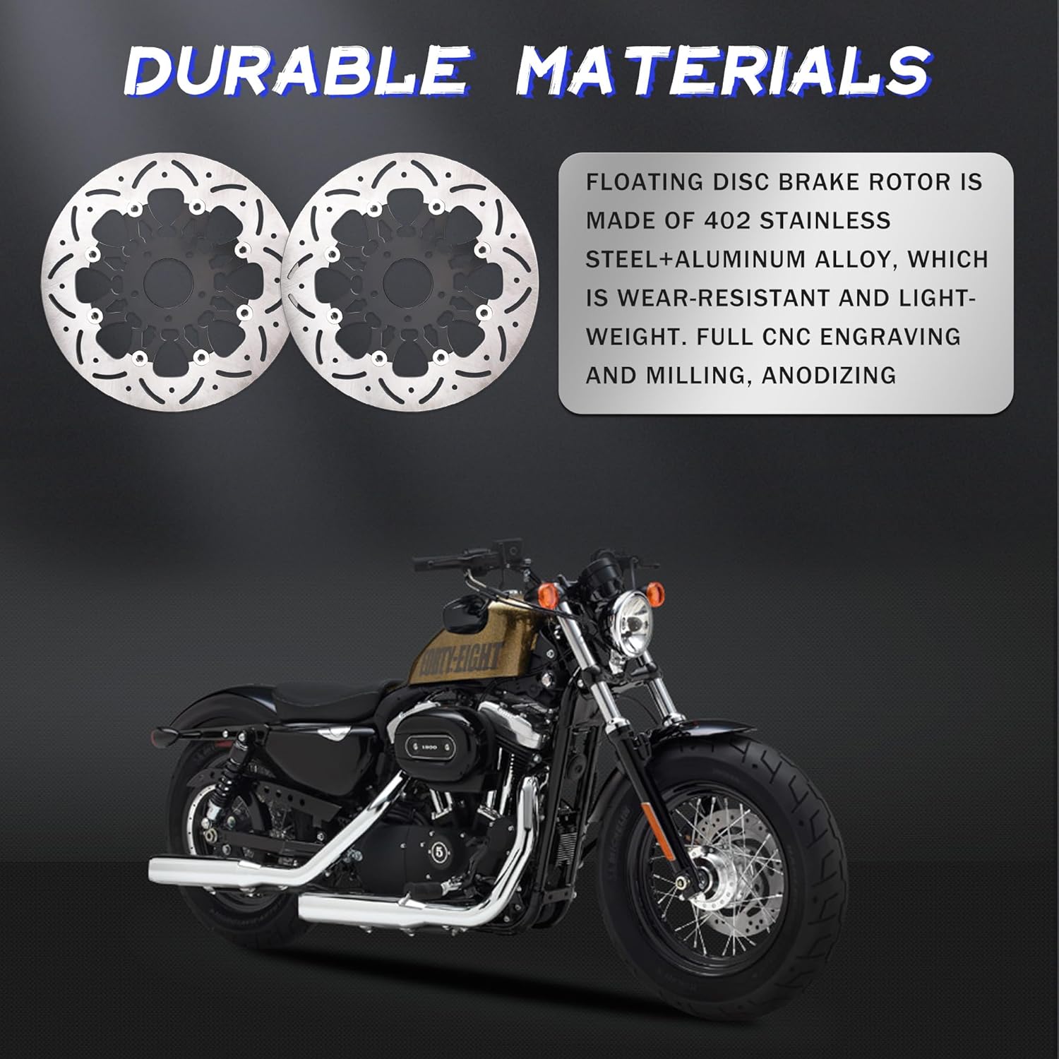 11.5" Front Floating Brake Rotors 2PCS Disc Compatible with Harley Davidson Touring Dyna Sportster Softail Early Super Glide 2000-2014, 420 Stainless Steel Motorcycle Floating Brake Rotor
