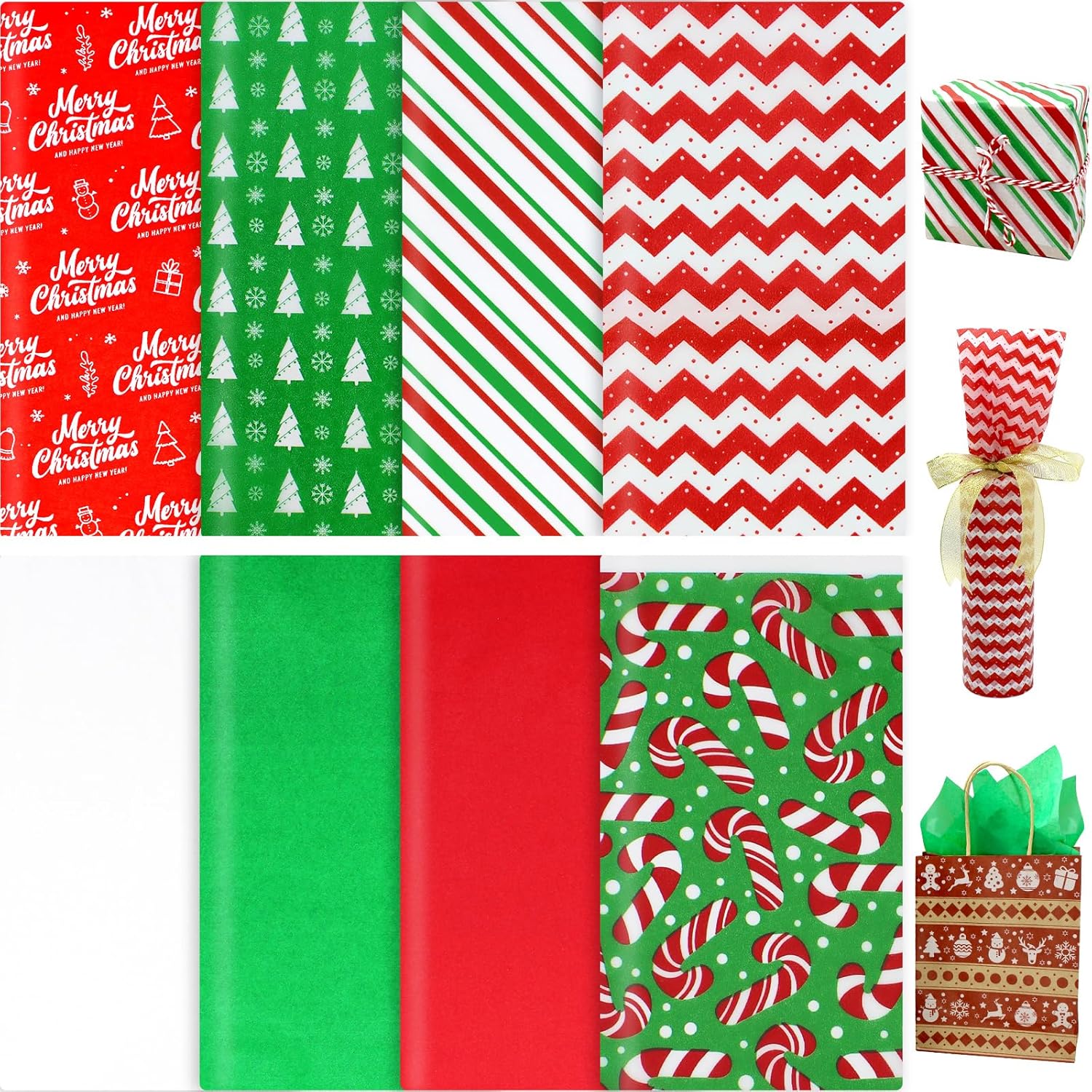 Pseutio 160 Sheets Christmas Tissue Paper Assorted Christmas Tissue Paper for Gift Wrapping, Christmas Gift Boxes and Wine Bottles