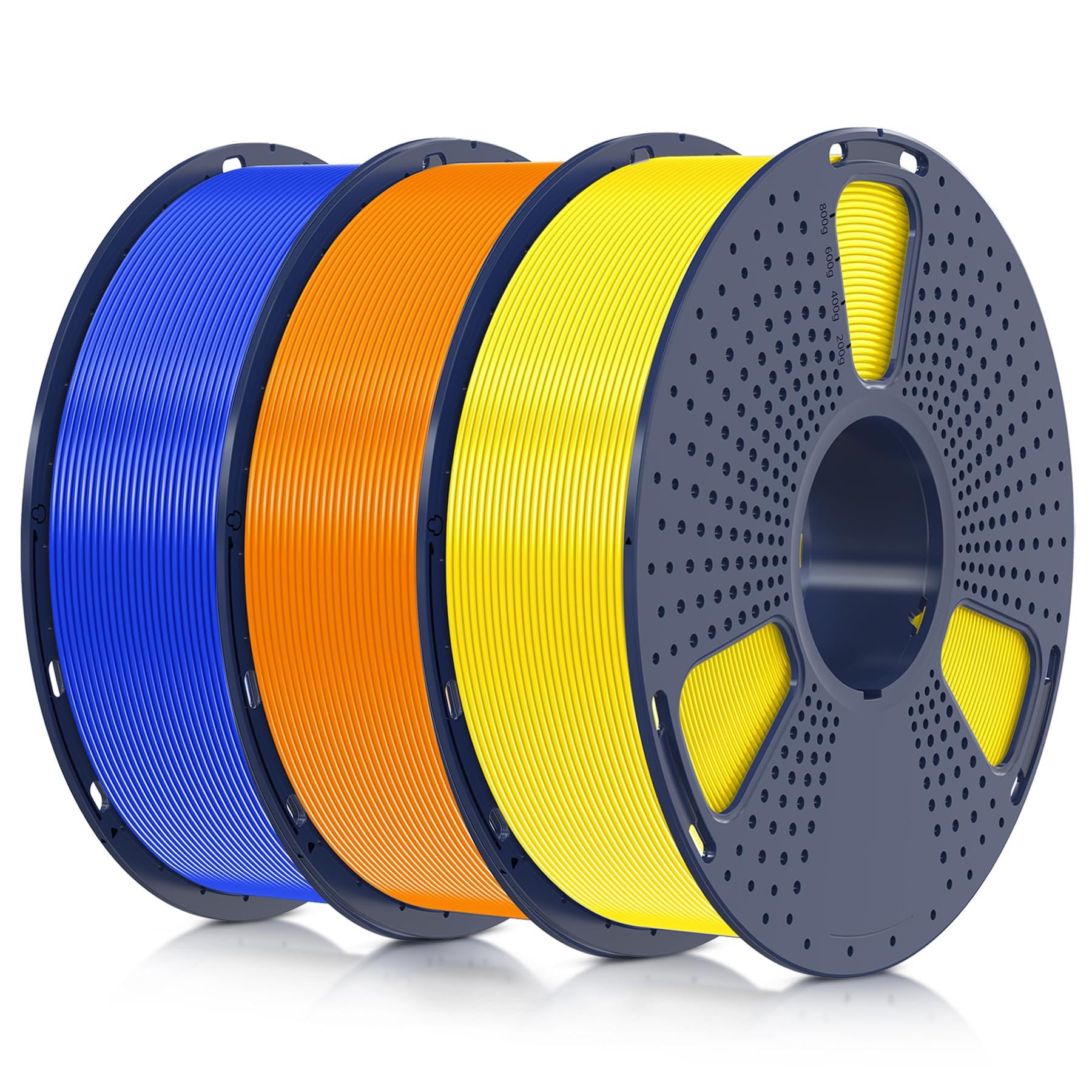 SUNLU Filamento PLA+ 1.75mm 3KG, Neatly Wound, Filamento per Stampante 3D PLA Plus, Filamento PLA Plus Resistente, Precisione Dimensionale +/- 0.02mm, Bobina da 1kg (2.2 Libbre) Giallo+Arancione+Blu