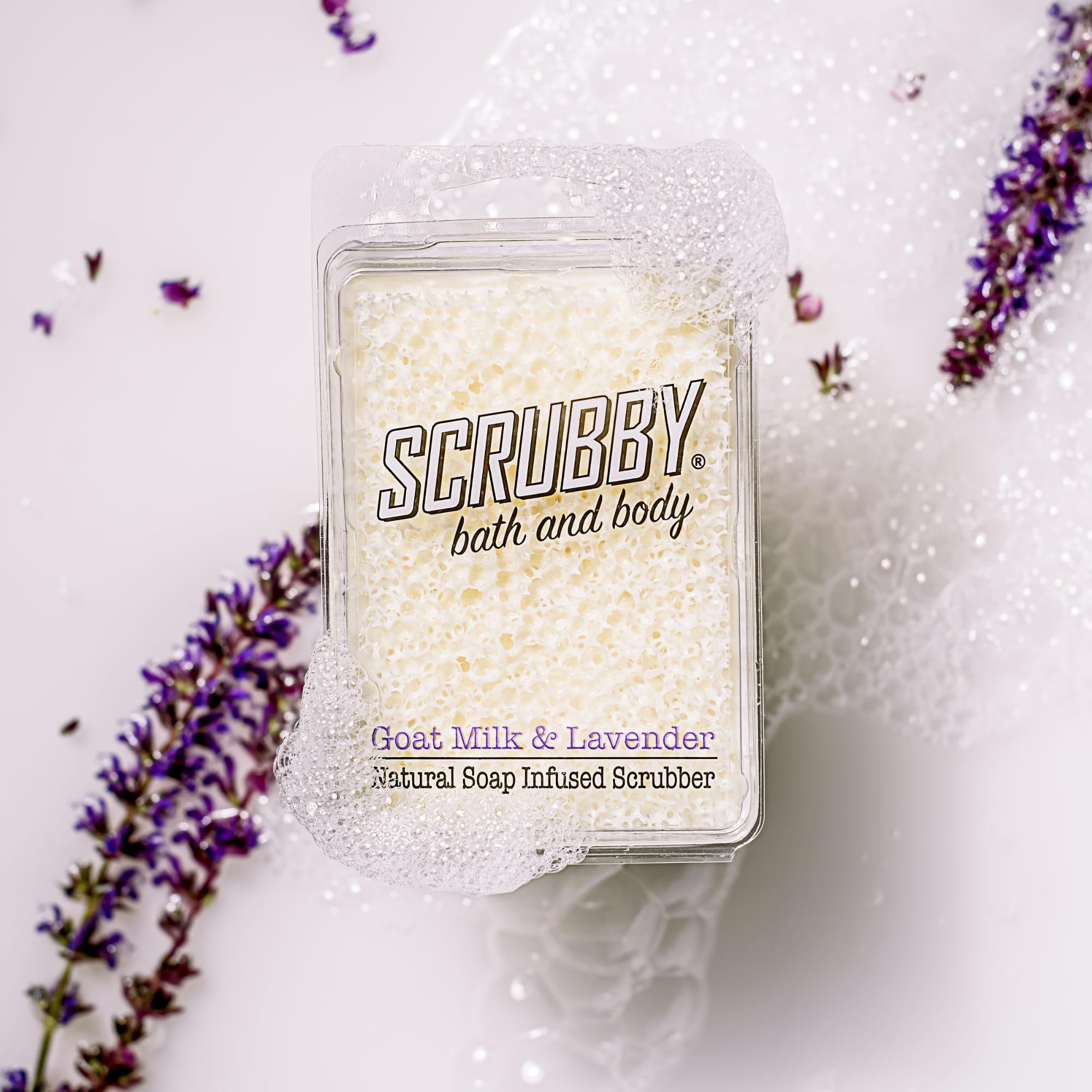 Scrubby Soap - Goats Milk & Lavender - Scented Natural Soap Infused Scrubber - Exfoliating and Hydrating Bath & Body Bar