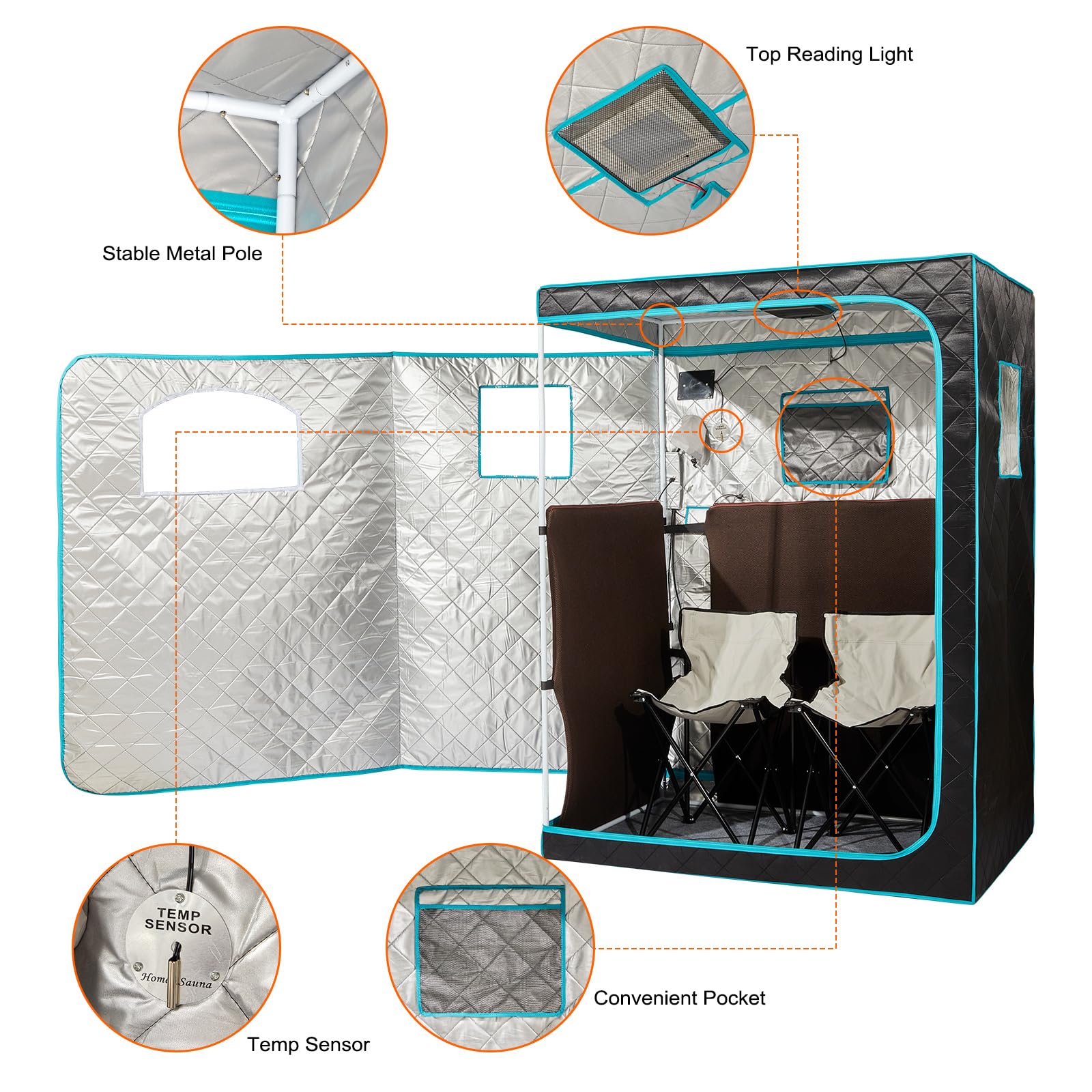 Full Size Infrared Sauna for Home, 2 Person Large Space Personal Home Sauna for Relaxation & Detox, 1500W Dry Heating Technology Indoor Saunas