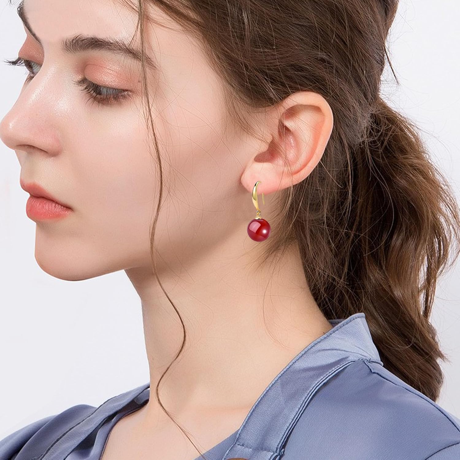 Agate Bead Dangle Earrings for Women Large Pearl Round Colored Balls Drop Earrings Jewelry - Image 2