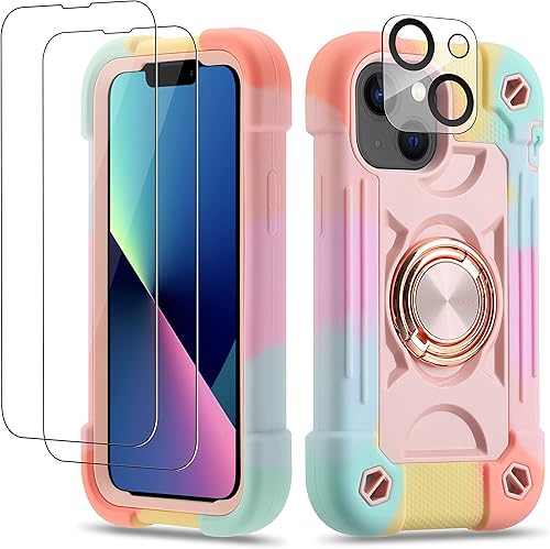 Cookiver Funda para iPhone 13 MiniiPhone 12 Mini de 5.4 pulgadas con soporte de anillo, con 2 protectores de pantalla de vidrio + 1 protector de
