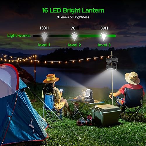 Miniatura 10 de Ventilador de camping recargable con linterna LED ventilador de escritorio de 20000 mAh con control remotoganchotemporizador ventilador portátil de