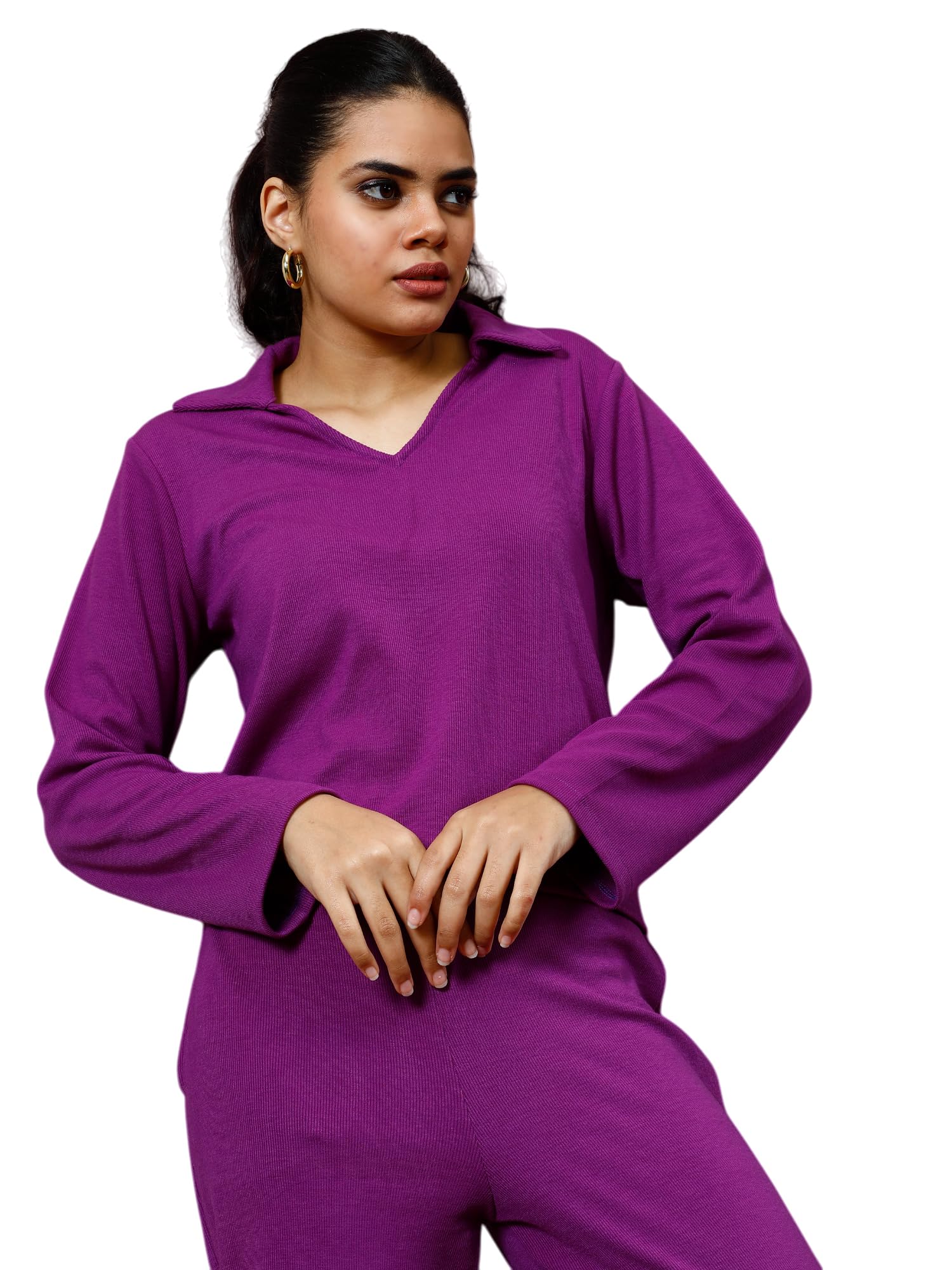 Athena Lifestyle Women and Girls Purple Ribbed Coord 2