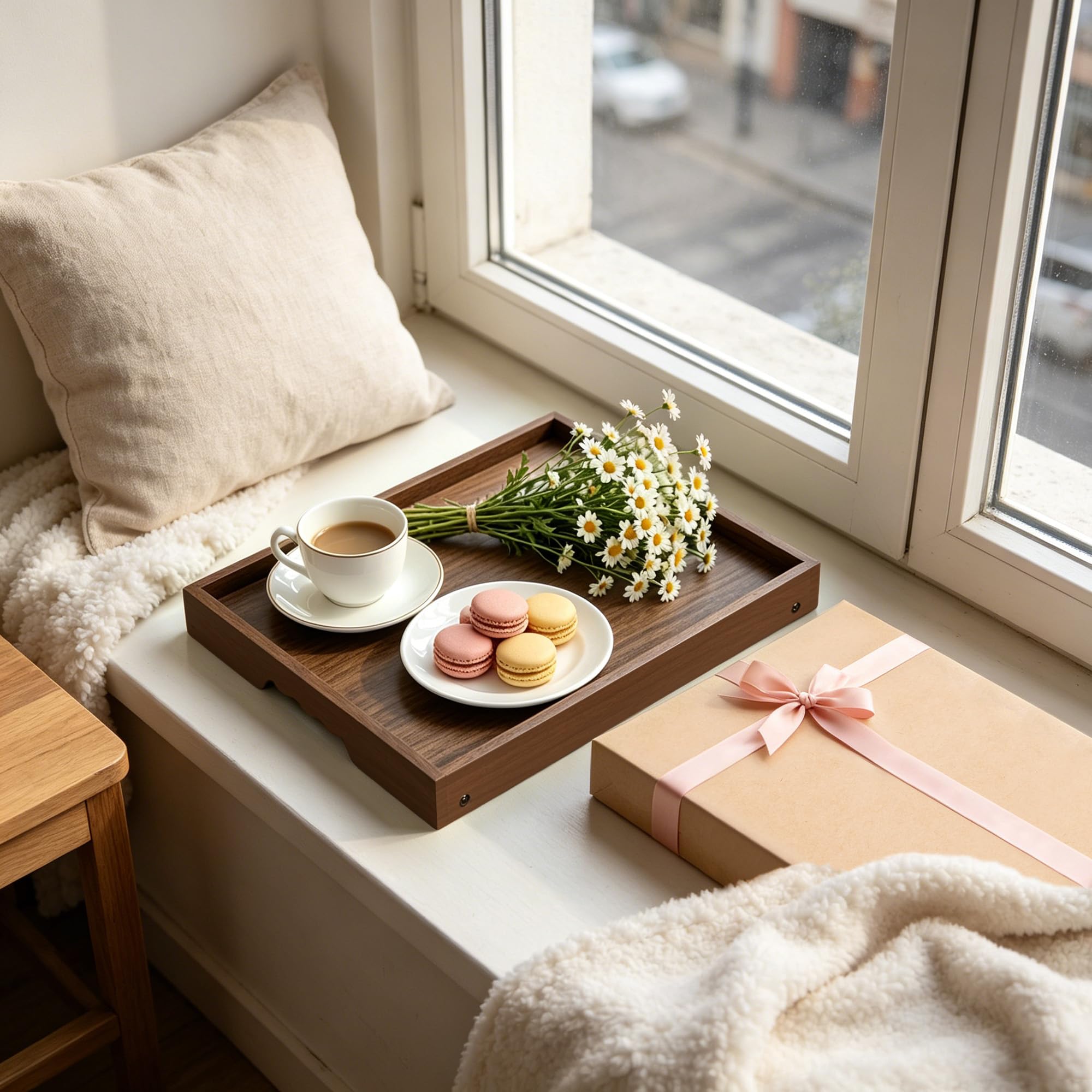Lot de 2 plateaux à petit déjeuner avec pieds pliables Noyer