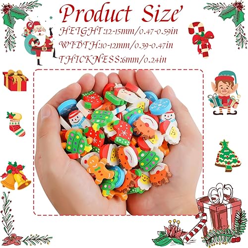 Miniatura 3 de CCINEE 120 piezas de borradores de Navidad para niños, mascotas de escritorio, borradores de lápiz de Navidad, alce, muñeco de nieve, Papá Noel,