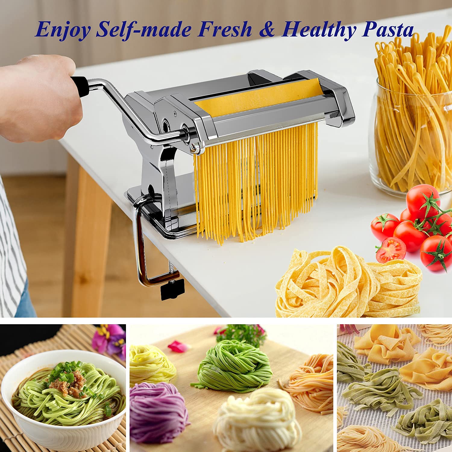 Machine À Pâtes Manuelle, 150 Rouleaux Avec 6 Réglages D'épaisseur Pour Faire Des Nouilles Fraîches Ou Des Boulettes, Set Cadeau De Cuisine Silver