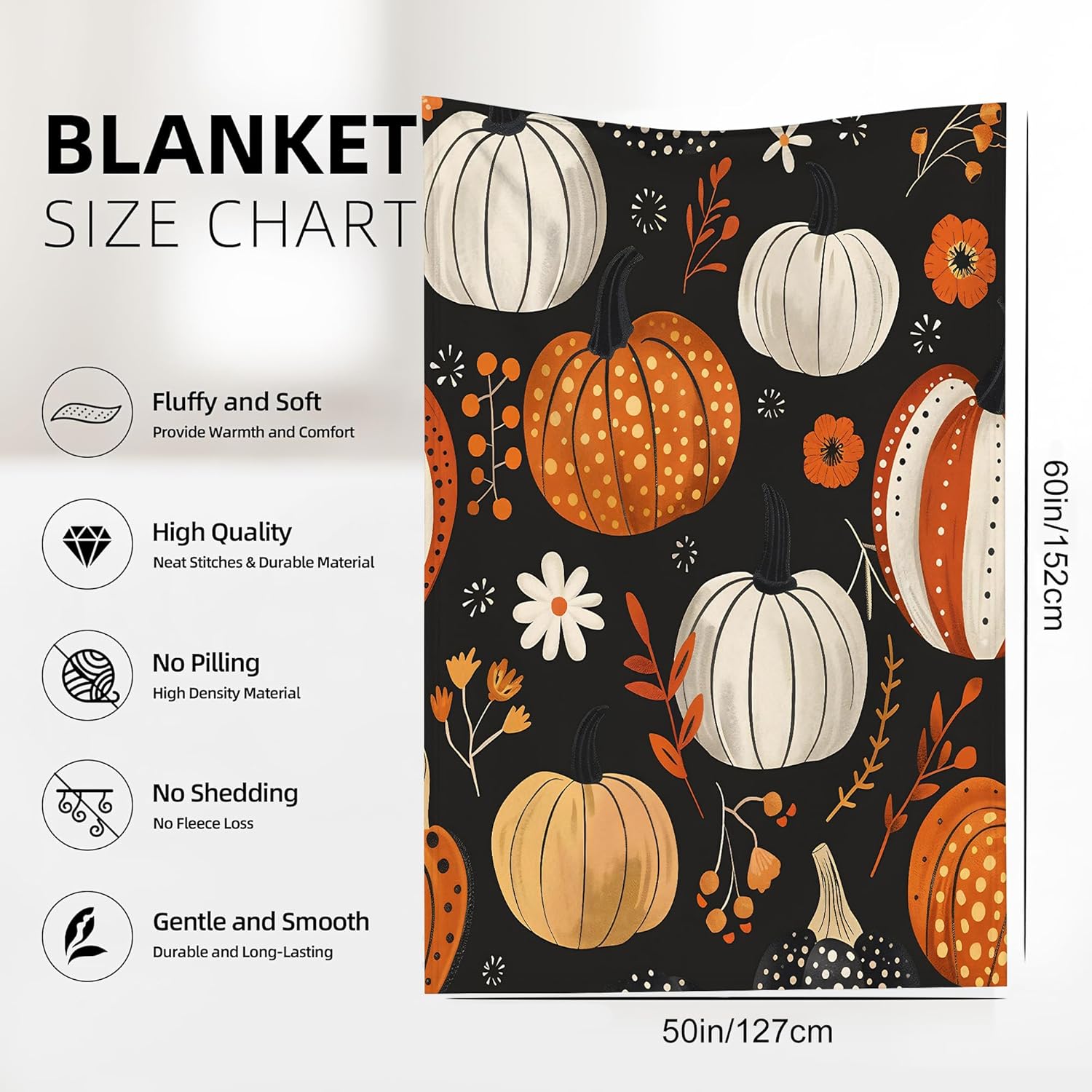 Throw Blanket, Thanksgiving Throw Blankets for Adult Kids Boys Girls, Boho Pumpkin Floral Decor Gifts for Home Bed Couch 50x60 Inches - Image 2