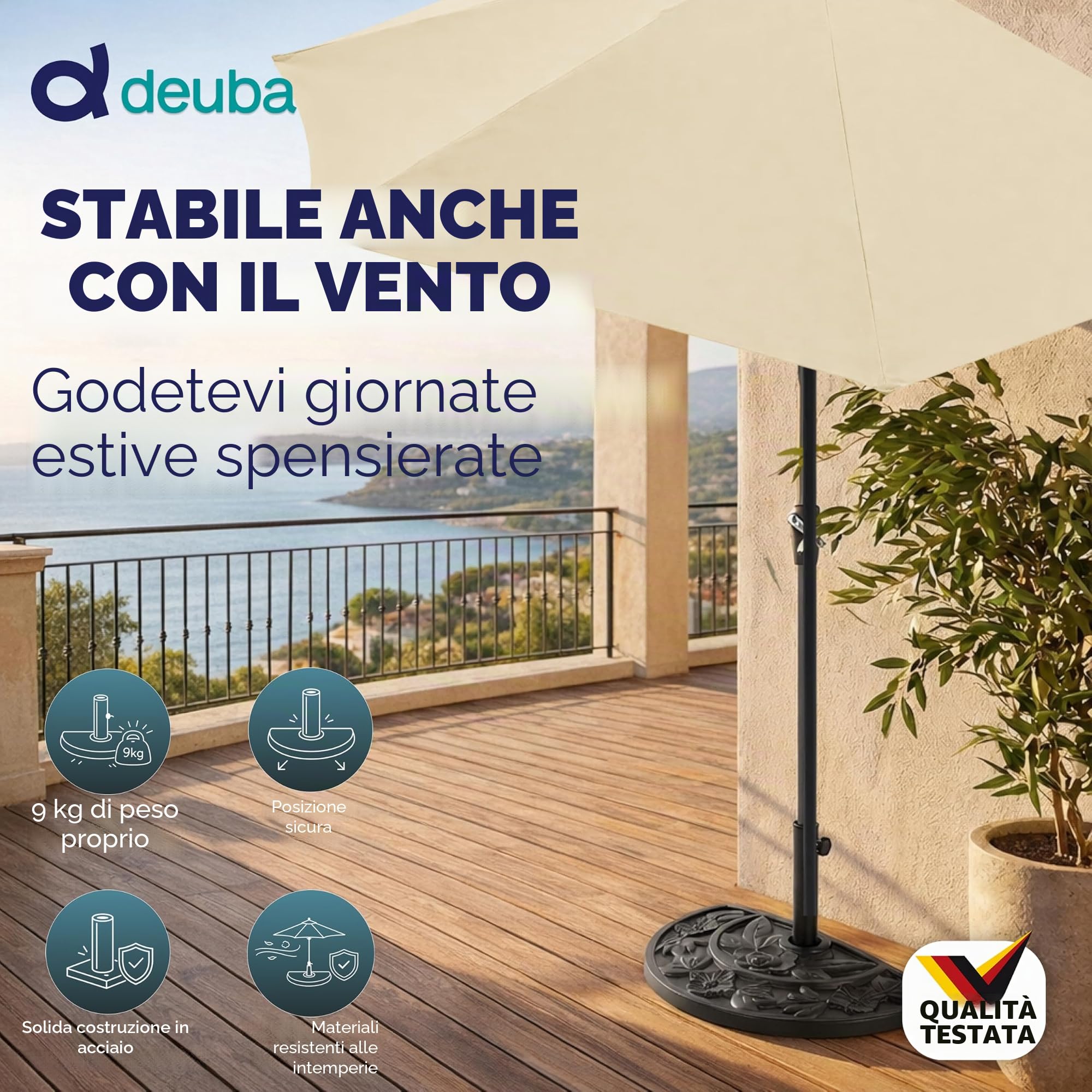 Deuba Base per Ombrellone Semicircolare 9kg Supporto Ombrelloni a Parete Resistente Porta Ombrellone Terrazzo Balcone
