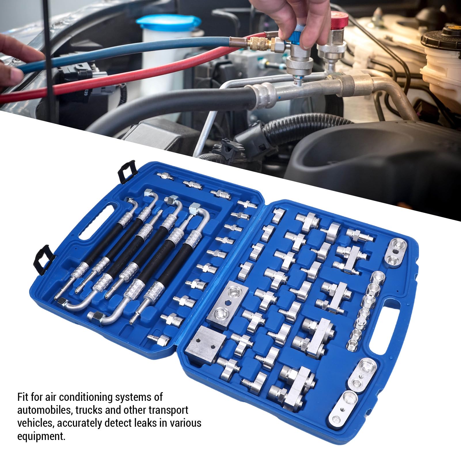Kit de Herramientas de Detección de Fugas de Aire Acondicionado Automotriz de 56pcs Brass Brass Tool de Detección de Fugas, Juego de Reparación del Kit de Prueba de Fugas para