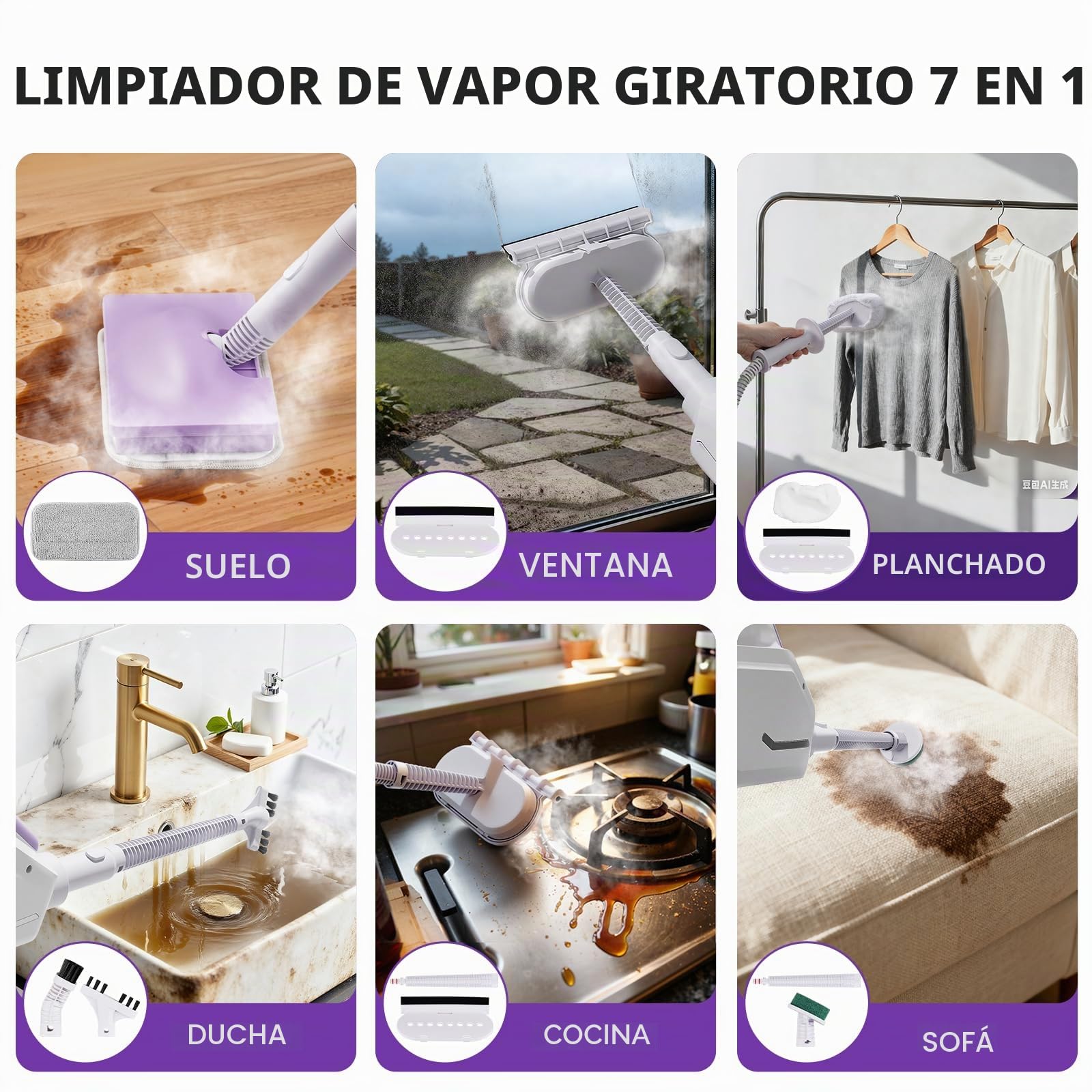 AAOBOSI Limpiador a vapor de 1300 W, calentamiento rápido, limpieza con vapor de alta temperatura (hasta 132 °C), juego completo con accesorios, ideal para suelos, alfombras, ventanas, juntas y coche