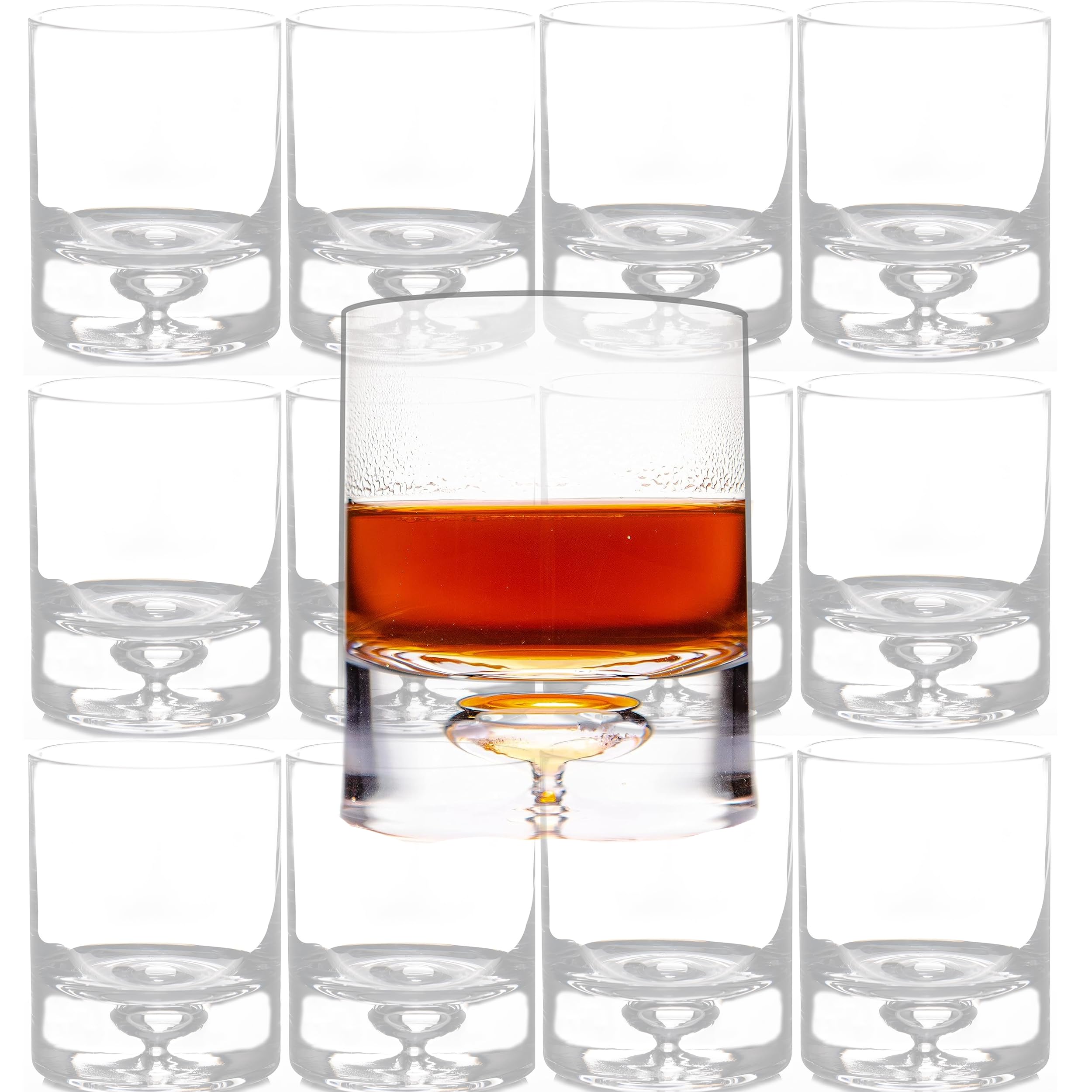 Crystal Bubble Base Whiskey Glass Tumbler - Set of 12 - Thick Weighted Bottom - Unique Design - Great for Scotch Whiskey, Old Fashion, Manhattan, Bourbon & Cocktails (2042)