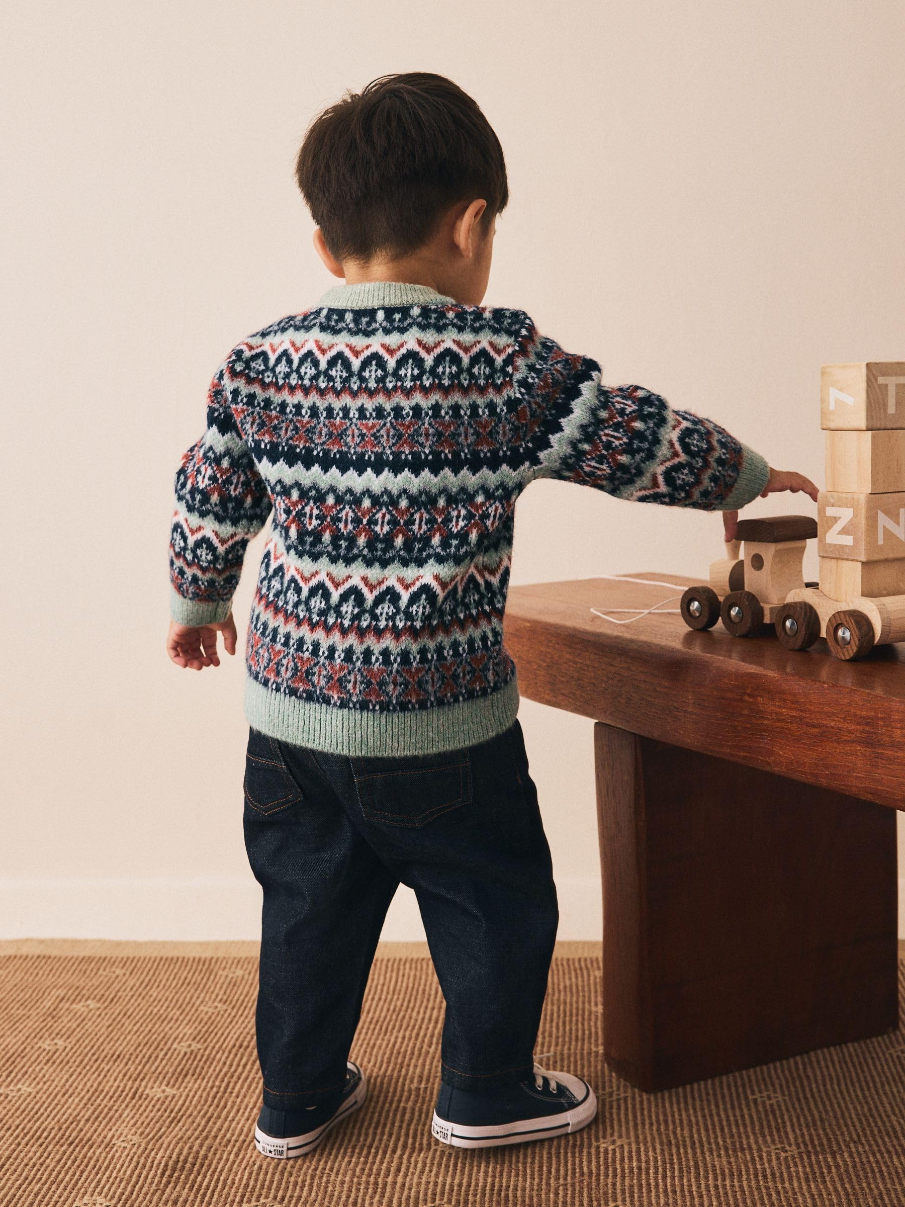 NEXT Garçon Pull Ras du Cou en Maille à Motif Jacquard
