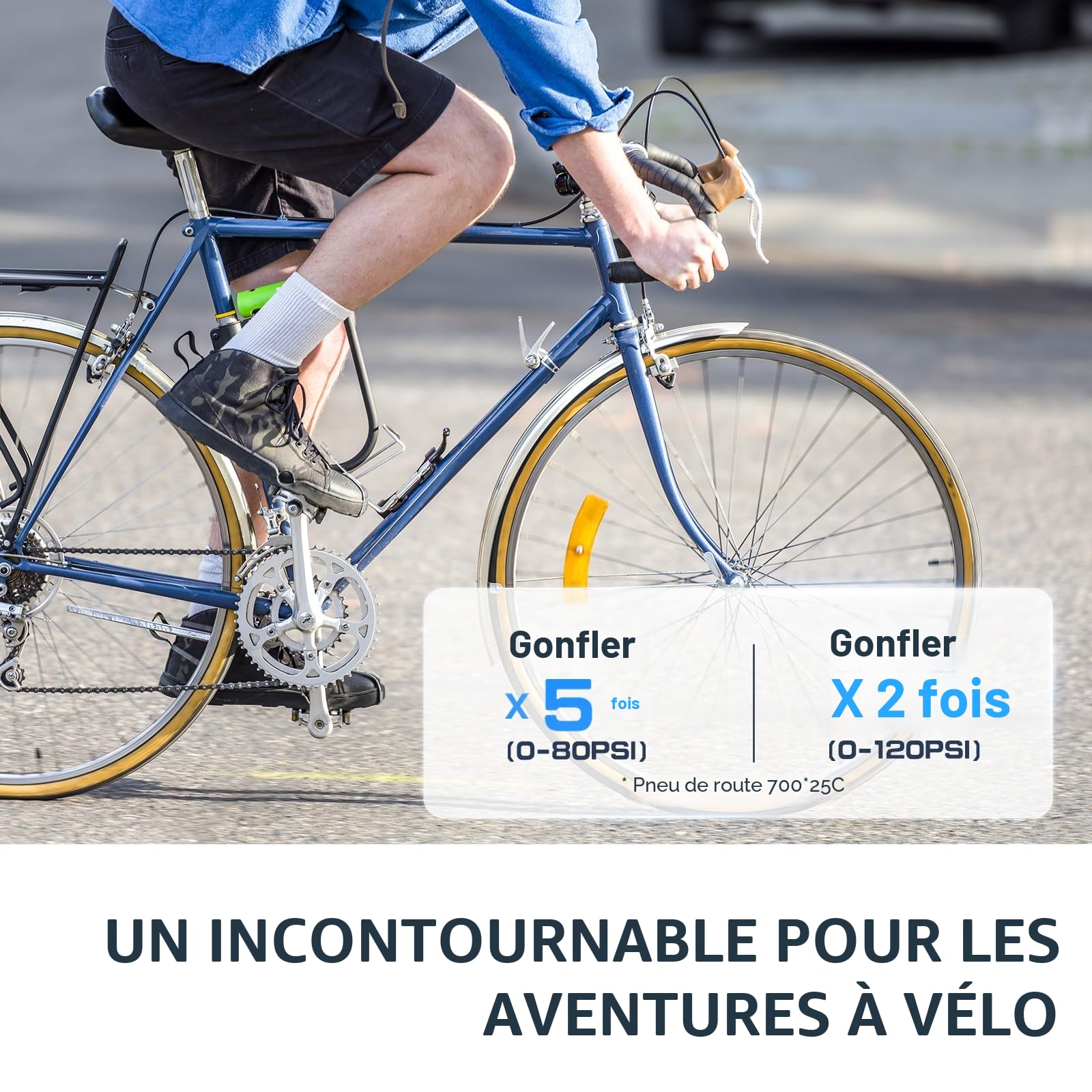Mini Pompe à vélo, Pompe à vélo électrique Portable, gonflage Rapide 120PSI, Batterie Rechargeable Type C, avec valves Shrader et Presta pour vélos de Route (sans Affichage)
