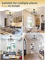 Vista 5 de Ventilador de techo de 20 pulgadas estilo granja con luz, ventiladores de techo enjaulados sin aspas con luces y control remoto, pequeño ventilador