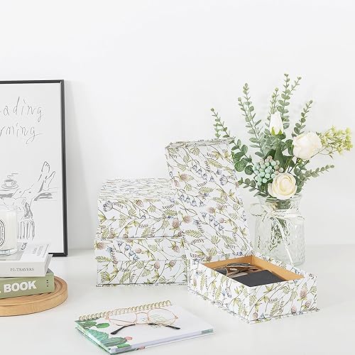 Miniatura 7 de Soul & Lane Cajas de almacenamiento decorativas de cartón, juego de 3 cajas de recuerdo con patrón floral con cierre magnético, almacenamiento de