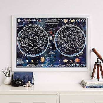 Amazon.co.jp: 星と星座 暗闇で光る地図 - 星と夜空のポスター