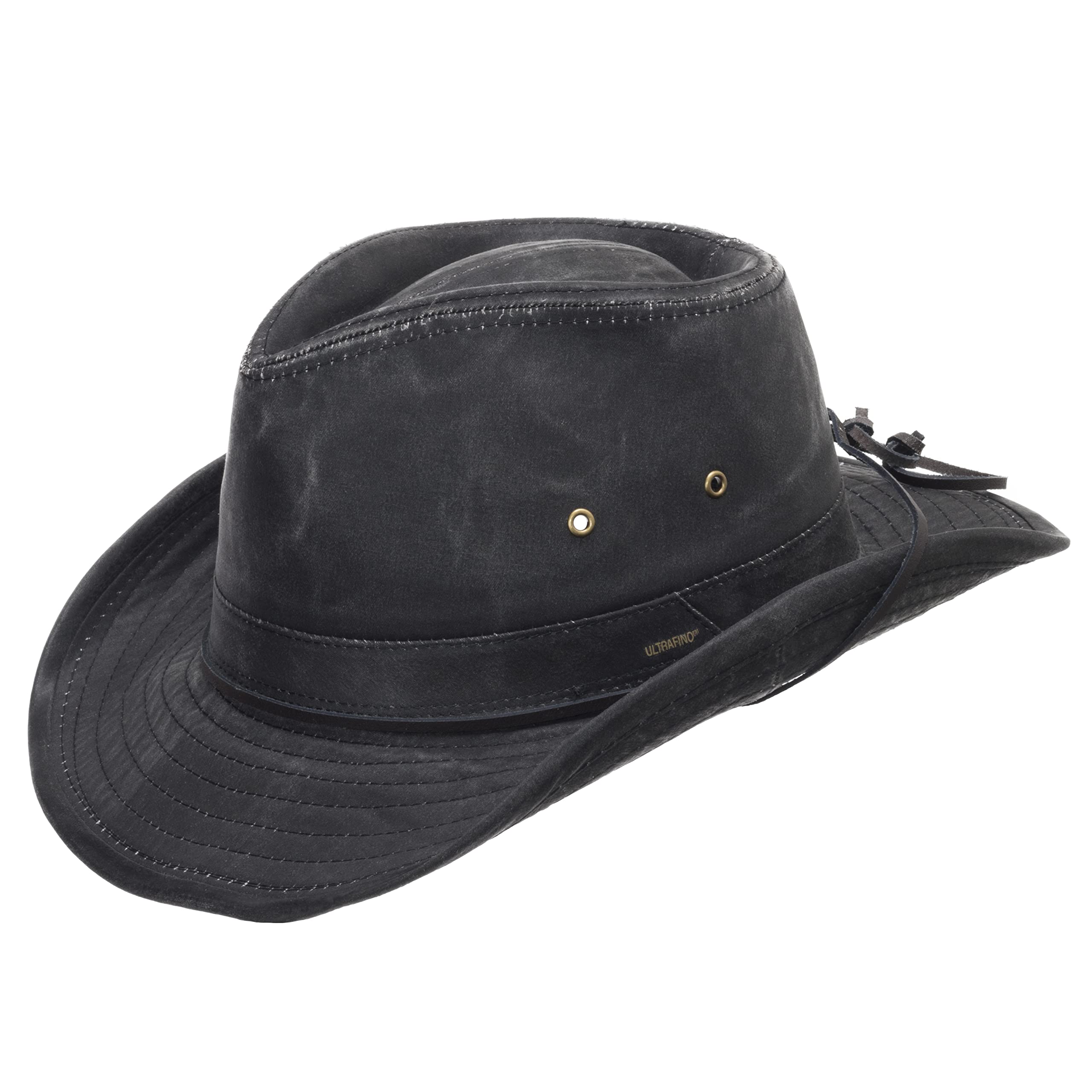 ULTRAFINO Indy Weathered Cotton Shapable Outback Hat with Chin Cord