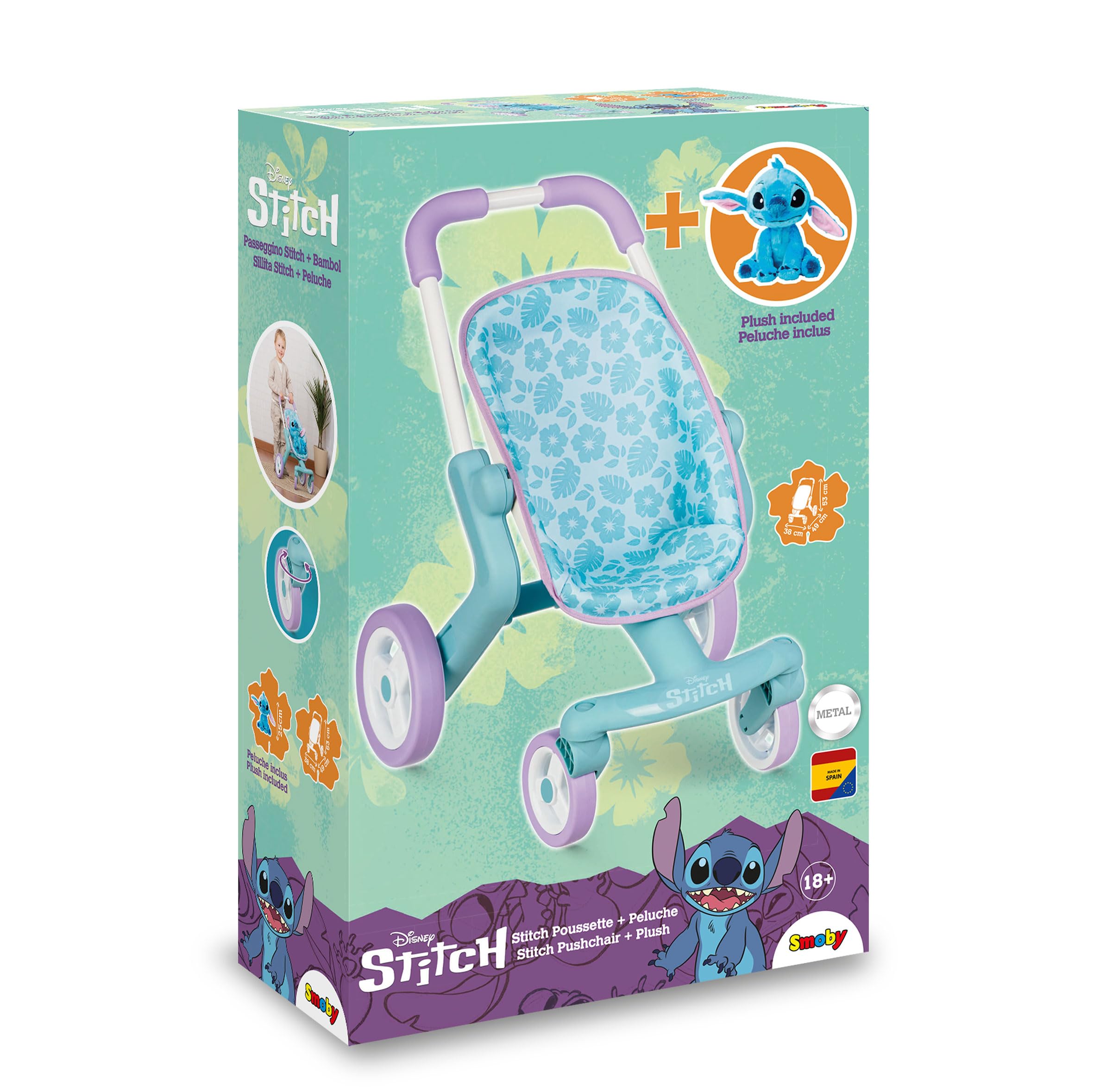 Smoby - Stitch - Kinderwagen Knuffel - Ergonomische Handgreep - Zwenk- en Multidirectionele Voorwielen - Vanaf 18 Maanden - Gemaakt in Spanje Smoby - Stitch - Kinderwagen Knuffel - Ergonomische Handgreep - Zwenk- en Multidirectionele Voorwielen - Vanaf 18 Maanden - Gemaakt in Spanje
