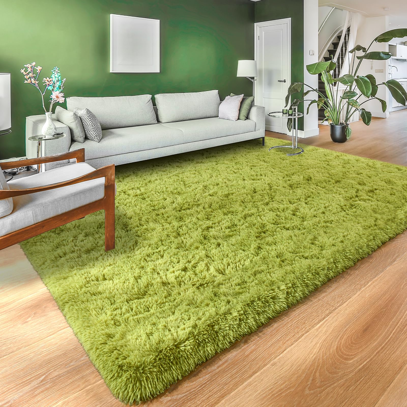 YJ.GWL Area Rugs 8x10 Feet for Living Room, Ultra Soft Fluffy Green