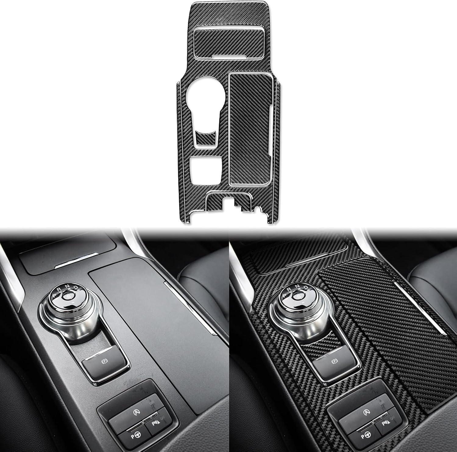 Real Carbon Fiber Car Center Console Water Cup Holder Decoration Panel Decal Cover Interior Trim Sticker Compatible with Ford Mondeo/Fusion 2013 2014 2015 2016 2017 2018 2019 Accessories Black - A