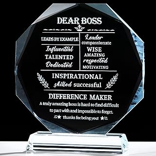Movdyka Boss Gifts for Men Women Best Going Away Retirement Appreciation Gifts for Boss Lady Crystal Office Decor Plaque Gifts Boss Day Birthday to My Boss, Clear