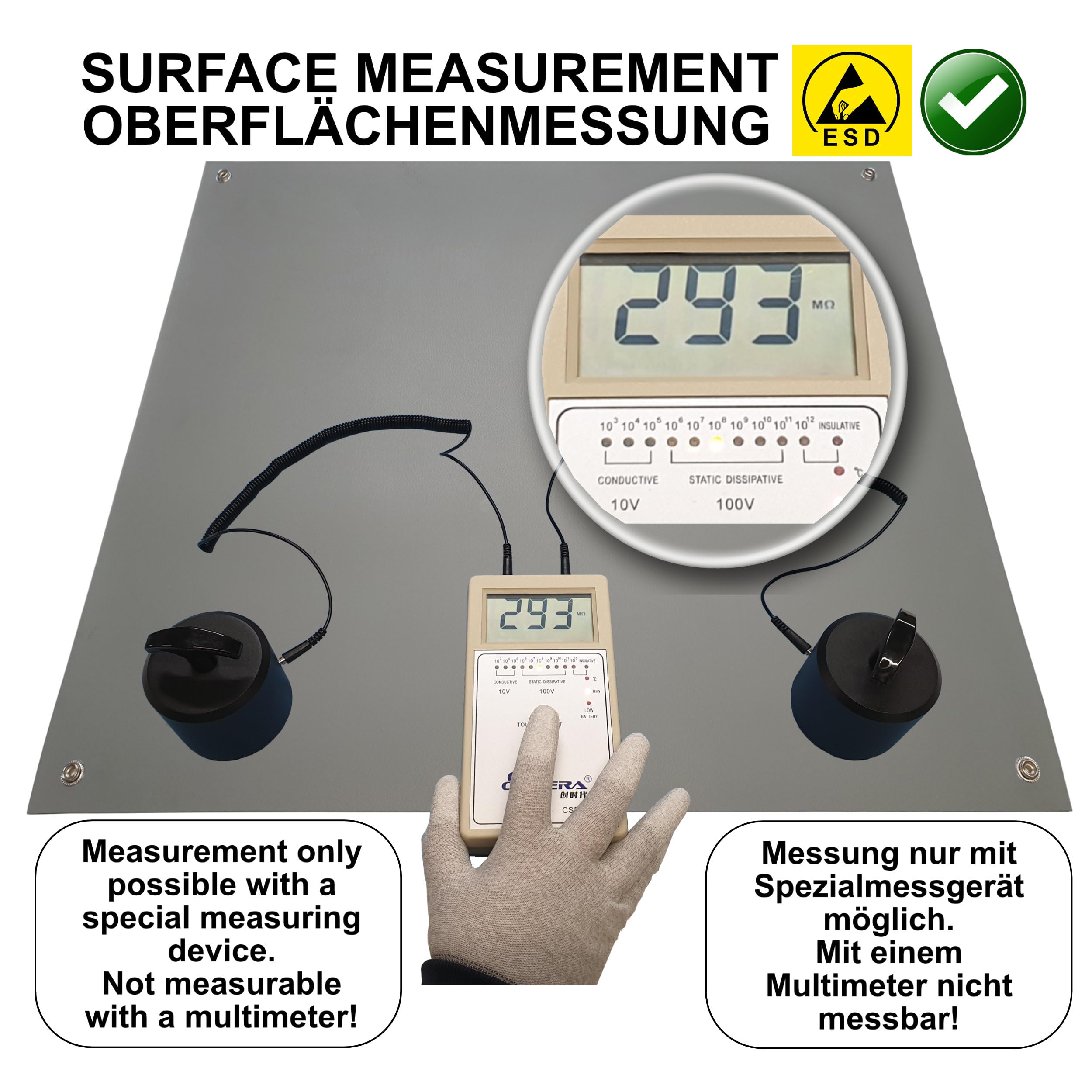 60 x 30cm GRAU Antistatik ESD Computer Matte Tischmatte „Premiumqualität“ inkl. Manschette + 2,4m Verlängerung + ESD Erdungs-Stecker + Handschuh