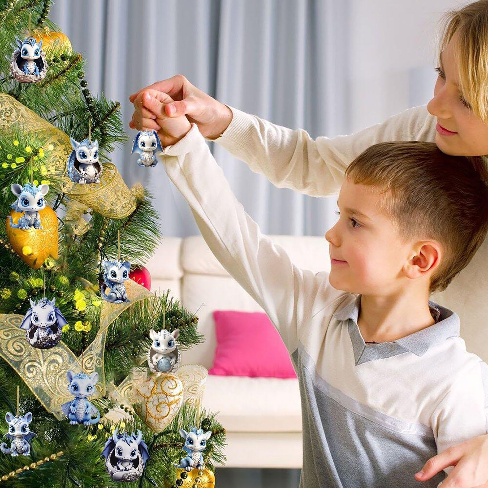 Calendrier De L'Avent 2024 Avec 24 Mini Dragons En Acrylique à Suspendre, Cadeau Mystérieux Pour Noël, Fête, Décoration D'intérieur (bleu