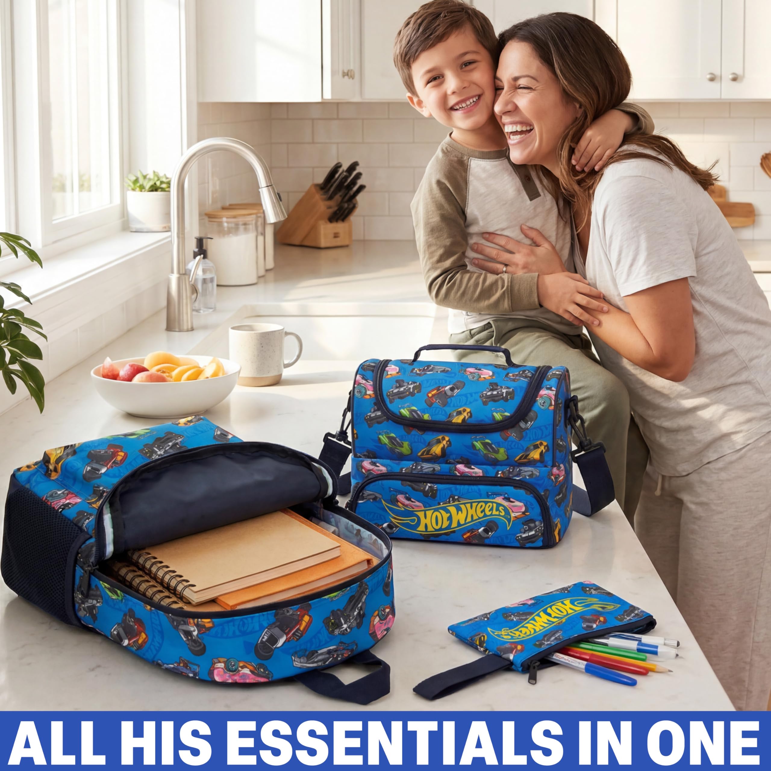 Get Trend Hot Wheels Sac a Dos Enfant Garcon et Ados, Rembourré et Fermeture Eclair Cartable École ou Voyage, Cadeau Garcon (Bleu/Multi Hot Wheels)
