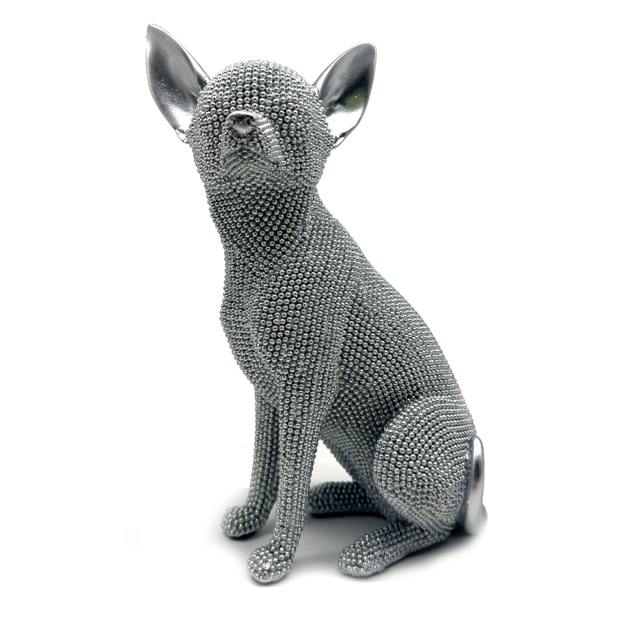FUNSXBUG Abstrakte Chihuahua-Hunde-Kunststatue, Figuren, Skulptur, Sammlerstücke, Zuhause, Büro, Wohnzimmer, Desktop-Display, Dekoration (Silber)