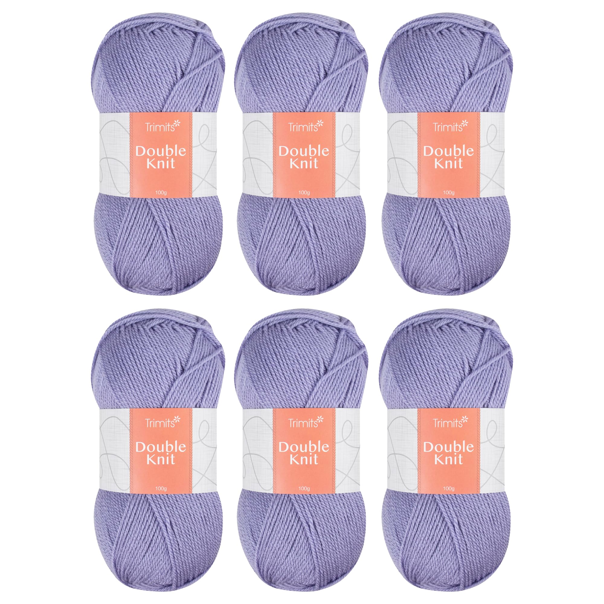 Trimits Double Knit Acrylic Yarn Wool for Knitting and Crochet - 6 x 100g (280 metres) - Soft Touch Easy Care Machine Washable DK Yarn, Oeko-TEX Certified Fibre, Lavender