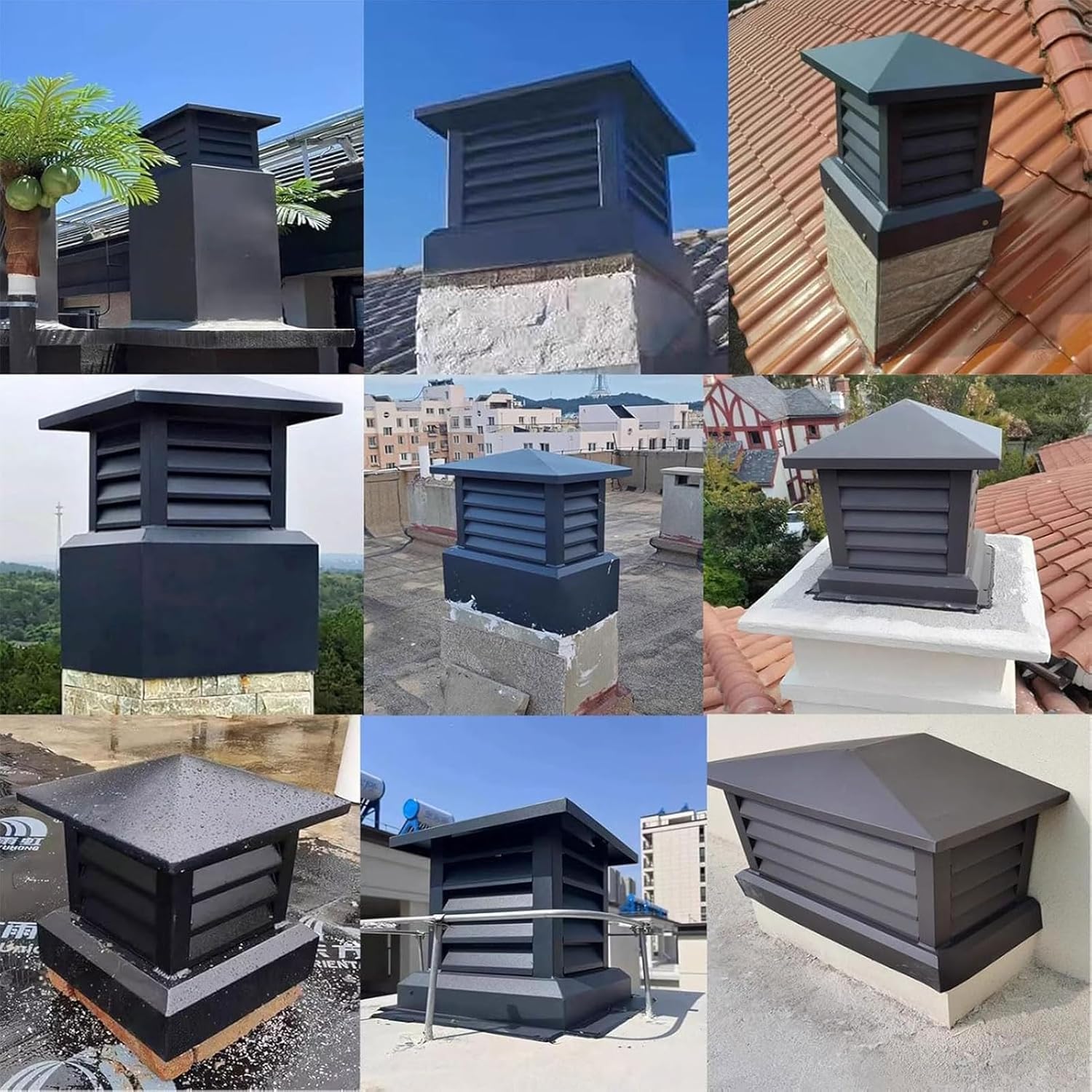 Chimney Cap, 16x16 in Aluminum Alloy Fireplace Chimney Caps Rain Bird-Proof | Fireplace Square Roof Cap for Roof Vents, Brick Chimneys, Outside