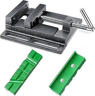 Tools Drill Press Vise Metal Drill Press Vice Workbench Drill Vise Clamp with 2 Pieces Magnetic Vise Pads Multi Grooved Pads Set for Daily Working Supply (4 Inch)