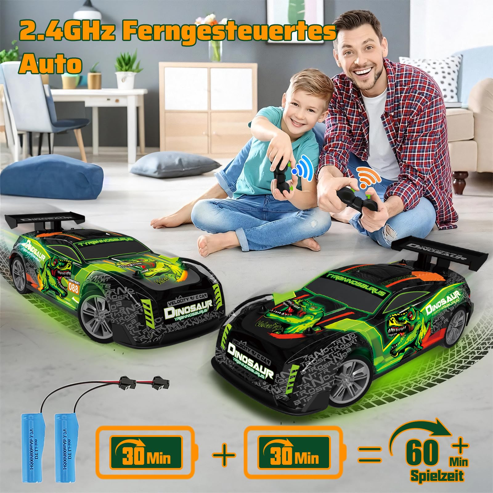 PENGBU RC 1/16 Remote Controlled Dinosaur with Lights, 15 km/h Remote Controlled Car from 3 4 5 6 Years, Black, 23 cm - Image 4