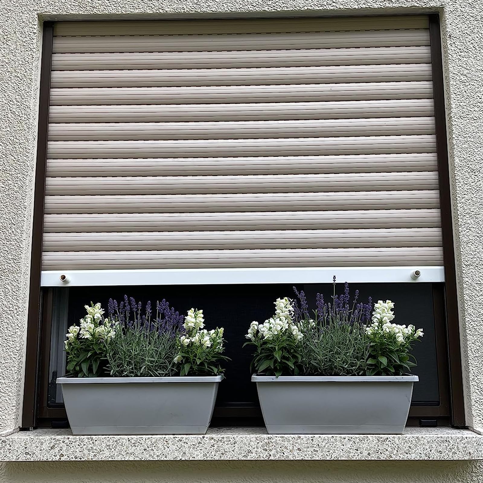 MUKSEUT Lot de 8 jardinières rectangulaires en résine avec Trous de Drainage et Plateaux pour Rebord de fenêtre, terrasse, Jardin, décoration d'intérieur, Porche, Cour - Gris - 43,2 cm