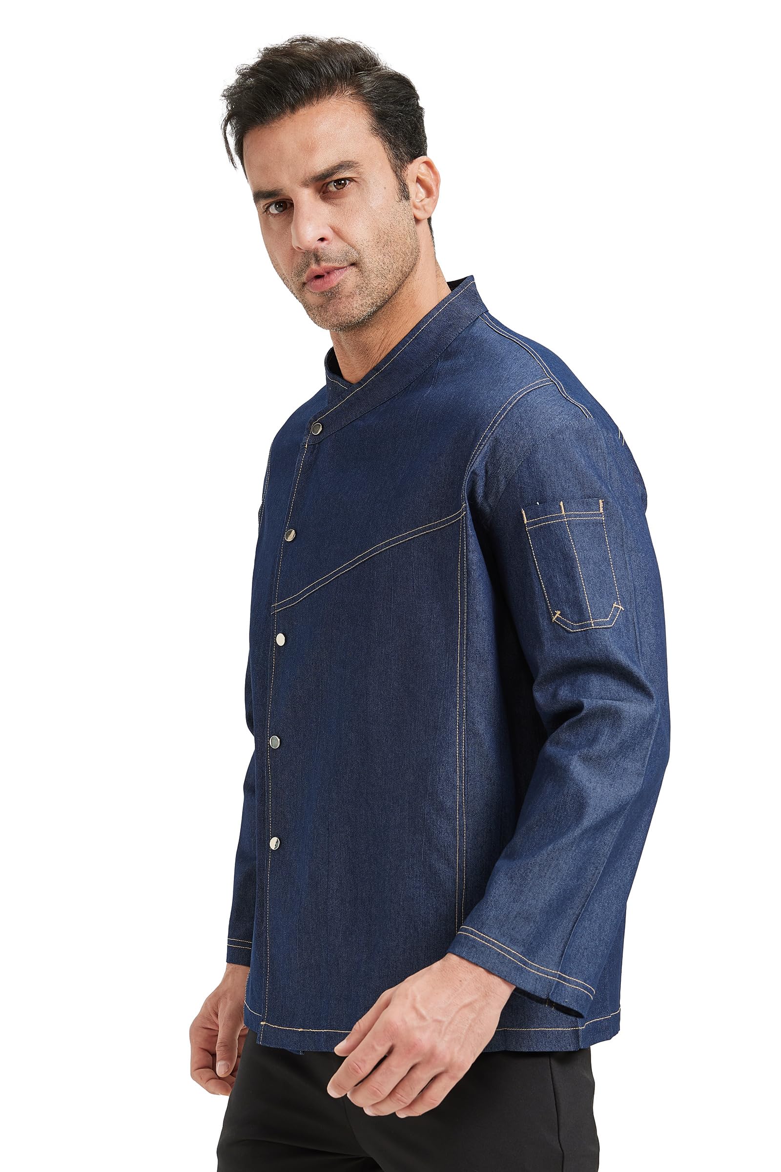 Nanxson Veste de Cuisine Unisexe Homme Femme Veste de Boulanger Respirante Veste de Travail en Denim Uniforme de Cuisine avec Poche