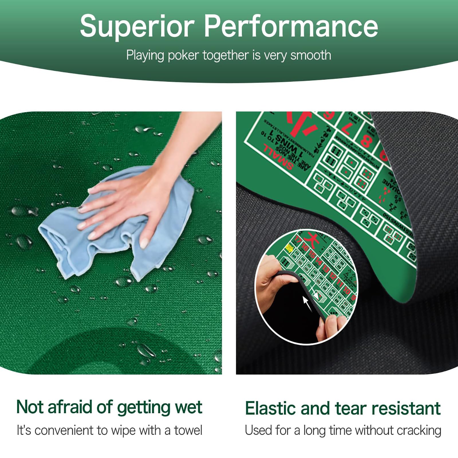 Tapis de Table de Poker, Tapis de Disposition Jeu Joueurs avec Sac Transport Dessus Table Poker en Mousse for Jeux, Casino, Blackjack(S)
