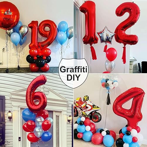Miniatura 7 de Globo rojo de 40 pulgadas con el número 12 de 21 dígitos gigantes de papel de aluminio de Mylar de helio para fiesta de cumpleaños de 12 y 21 años,