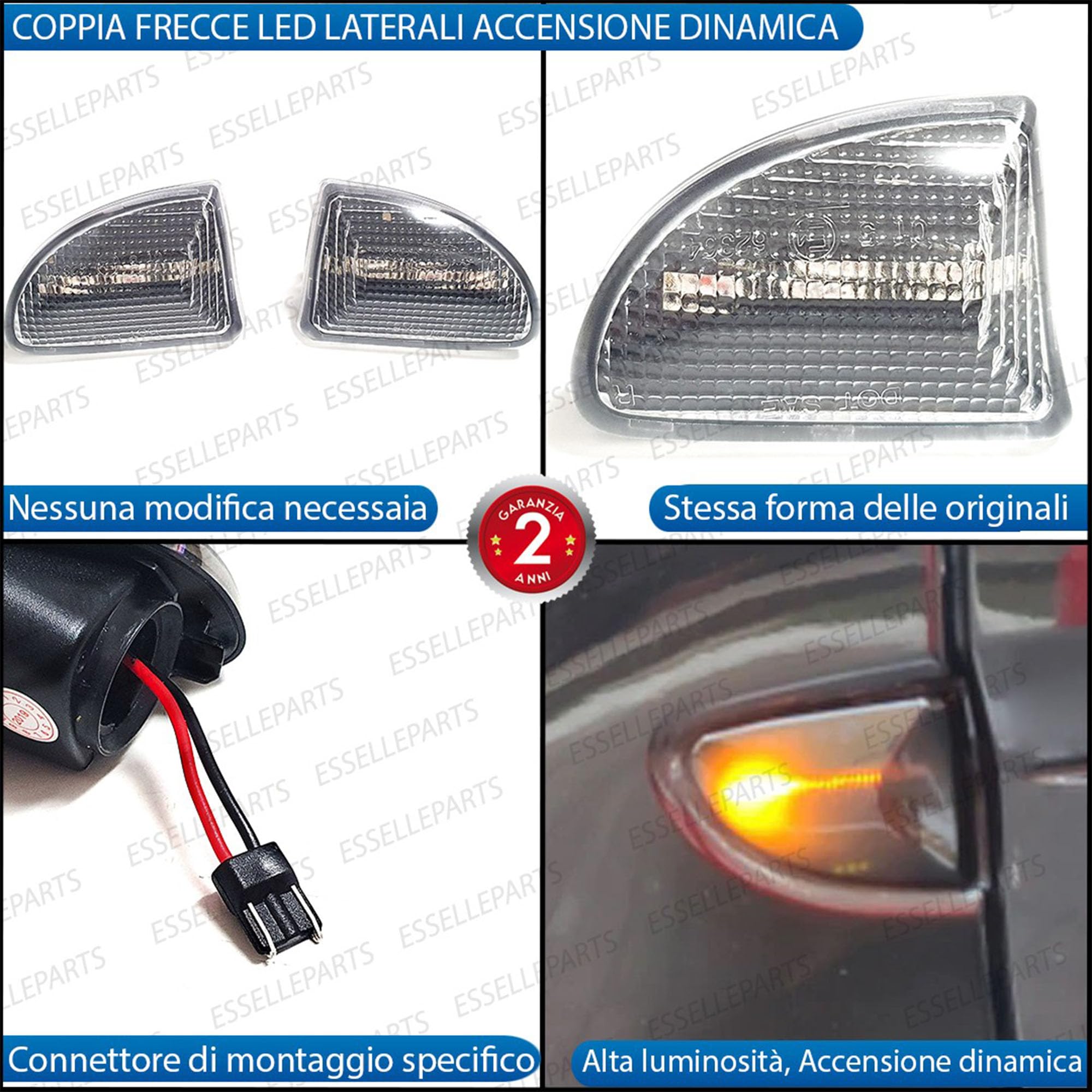 Coppia Frecce Laterali Trasparenti Progressive Dinamiche a LED per Smart Fortwo 451, Plug and Play Canbus Nessun Errore