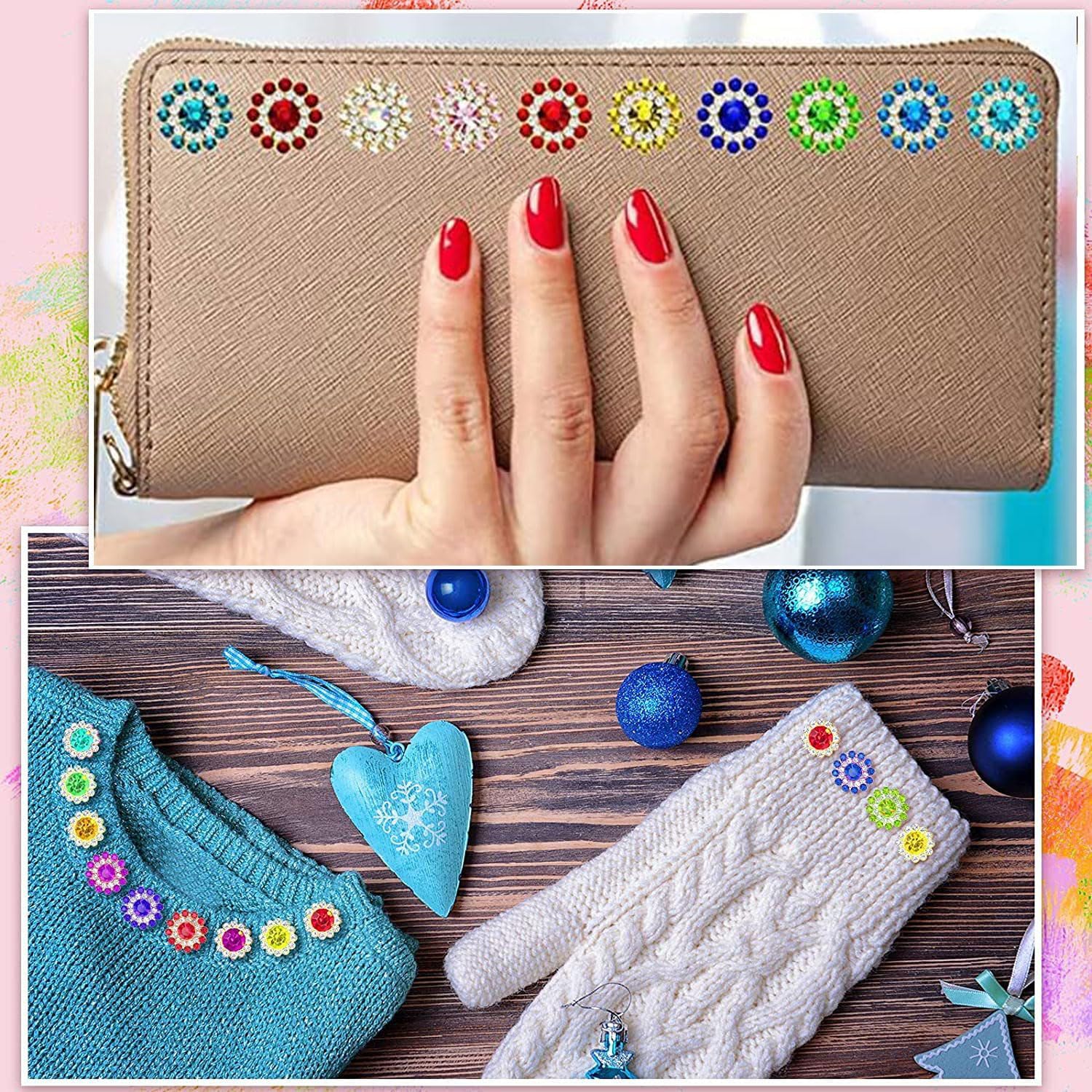 100PCS 14MM Sew on Rhinestones Gems, Flower Gold Claw Rhinestones Glass Crystals Jewelry for Crafting Sewing Clothes Dresses Shoes Belt Decoration Accessories (Mixed Color) - Image 3