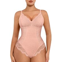 FeelinGirl Shapewear Bodysuit Tummy Control Lingerie V Neck Light Camel XL