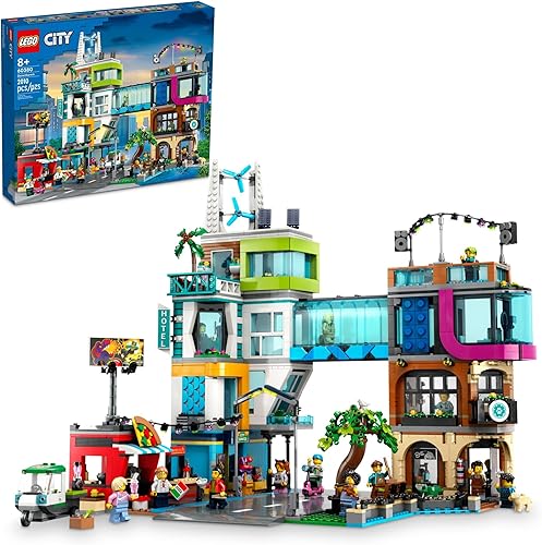 LEGO City Downtown 60380 - Juego de juguetes de construcción, set de múltiples funciones con módulos de sala de conexión, incluye 14 personajes